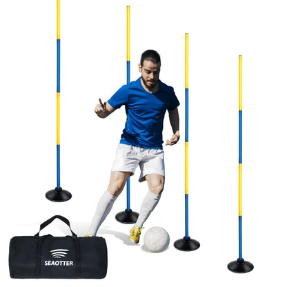 SEAOTTER Soccer Agility Poles Set, 4/6/10 Pcs 6ft Detachable Sports Trainning Speed Poles Slalom Poles with Rubber Base, Agility Training Equipment for Football, Rugby, Basketball, Indoor & Outdoor