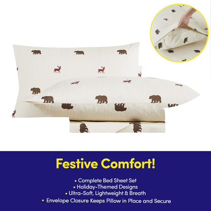 Christmas Sheets King Size with Built‑in Sheet Straps – Cozy Christmas Bedding for Holiday Cheer & Winter Dreams – Soft, Snug Sleep for Seasonal Celebrations, Polar Bear & Reindeer