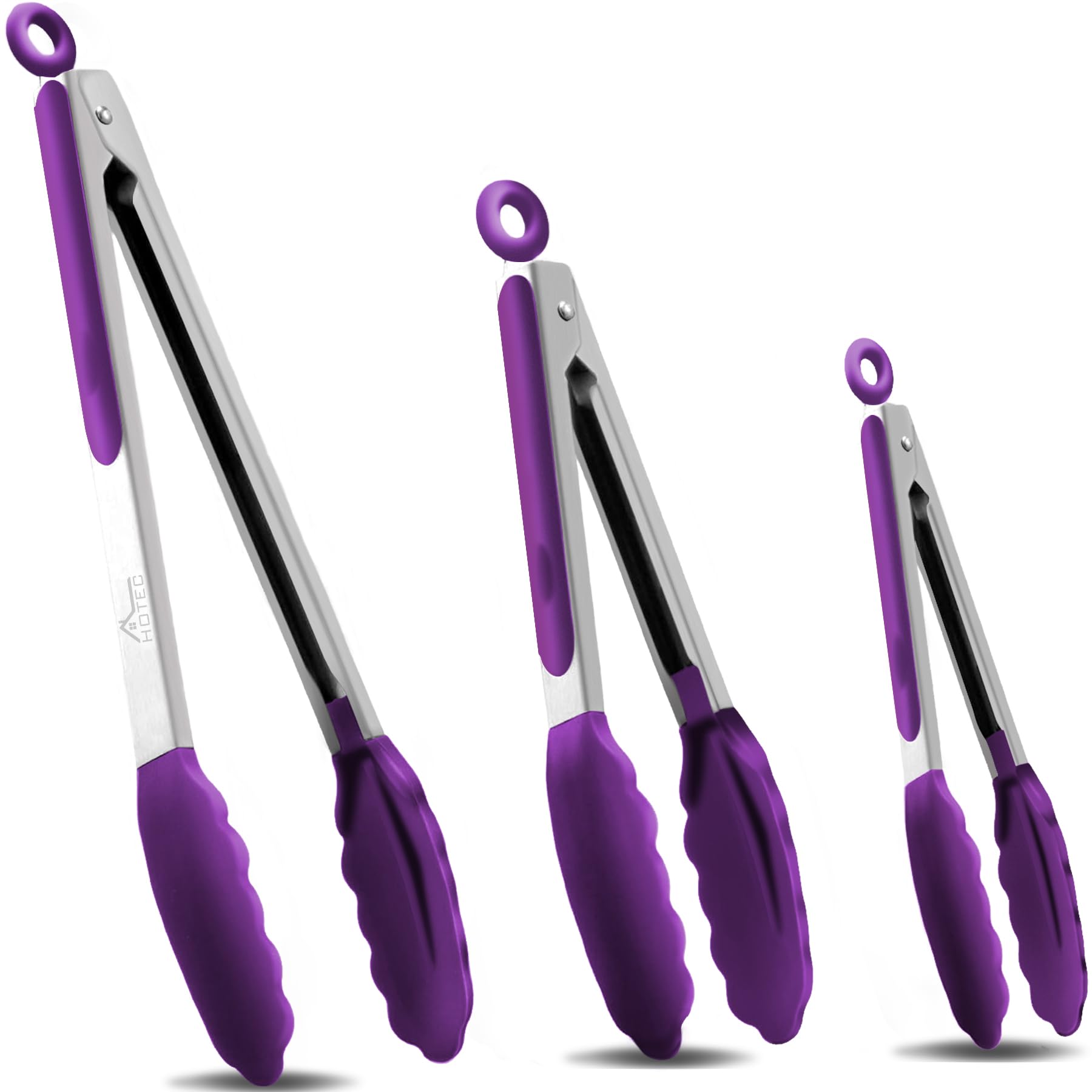 HOTEC Premium Stainless Steel Locking Kitchen Tongs with Silicon Tips, Set of 2-9" and 12"
