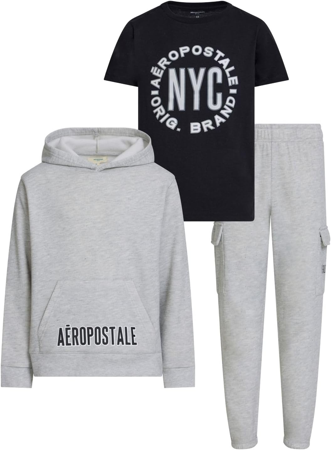 AEROPOSTALE Boys 3 Piece Outfit Set - Fleece Pullover Hoodie, Cargo Sweatpants, T-Shirt, Boys Activewear Set, Sizes 4-12