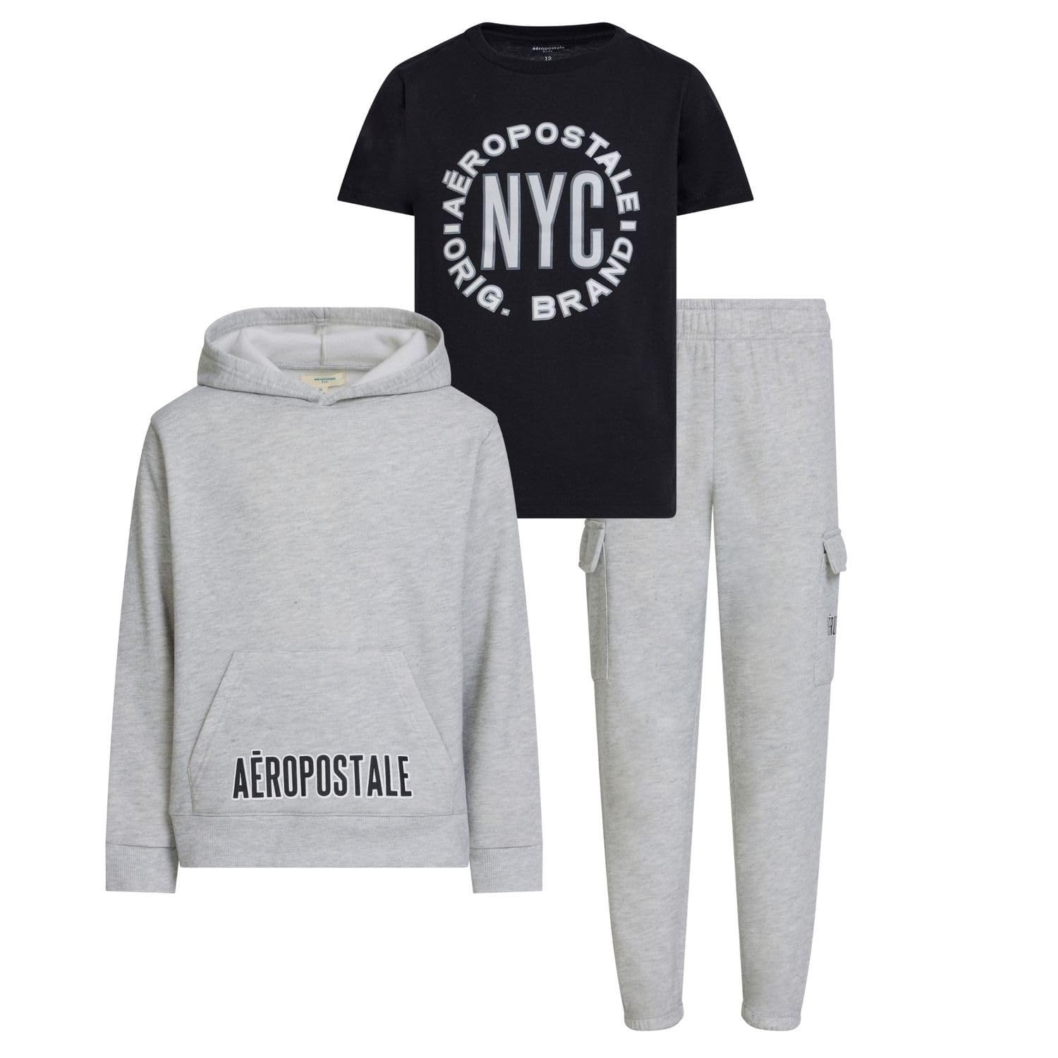 AEROPOSTALE Boys 3 Piece Outfit Set - Fleece Pullover Hoodie, Cargo Sweatpants, T-Shirt, Boys Activewear Set, Sizes 4-12