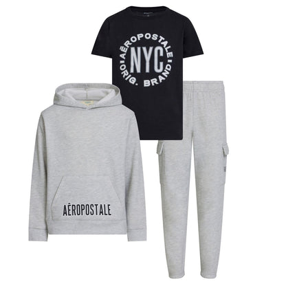 AEROPOSTALE Boys 3 Piece Outfit Set - Fleece Pullover Hoodie, Cargo Sweatpants, T-Shirt, Boys Activewear Set, Sizes 4-12
