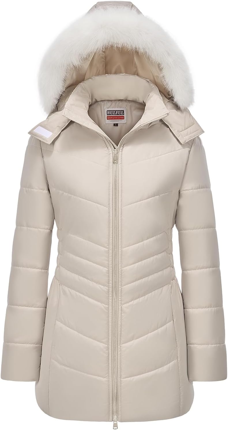 WULFUL Women's Winter Coats Long Warm Thicken Puffer Jackets Outwear With Removable Fur Hood