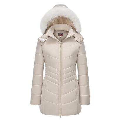 WULFUL Women's Winter Coats Long Warm Thicken Puffer Jackets Outwear With Removable Fur Hood