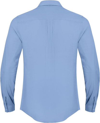 Button Down Linen Shirts for Men Casual Long Sleeve Regular Fit Cotton Beach Shirts with Pocket