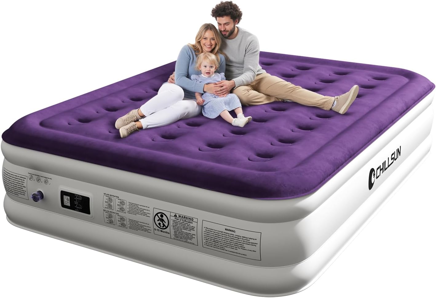 CHILLSUN Air Mattress Queen With Built in Pump - Upgraded Blow Up Bed,2 Mins Quick Self Inflatable and Deflate, 18"/650lbs Max, Strong Support, Flocked Top, Puncture Resistant, for Camping,Home,Guests
