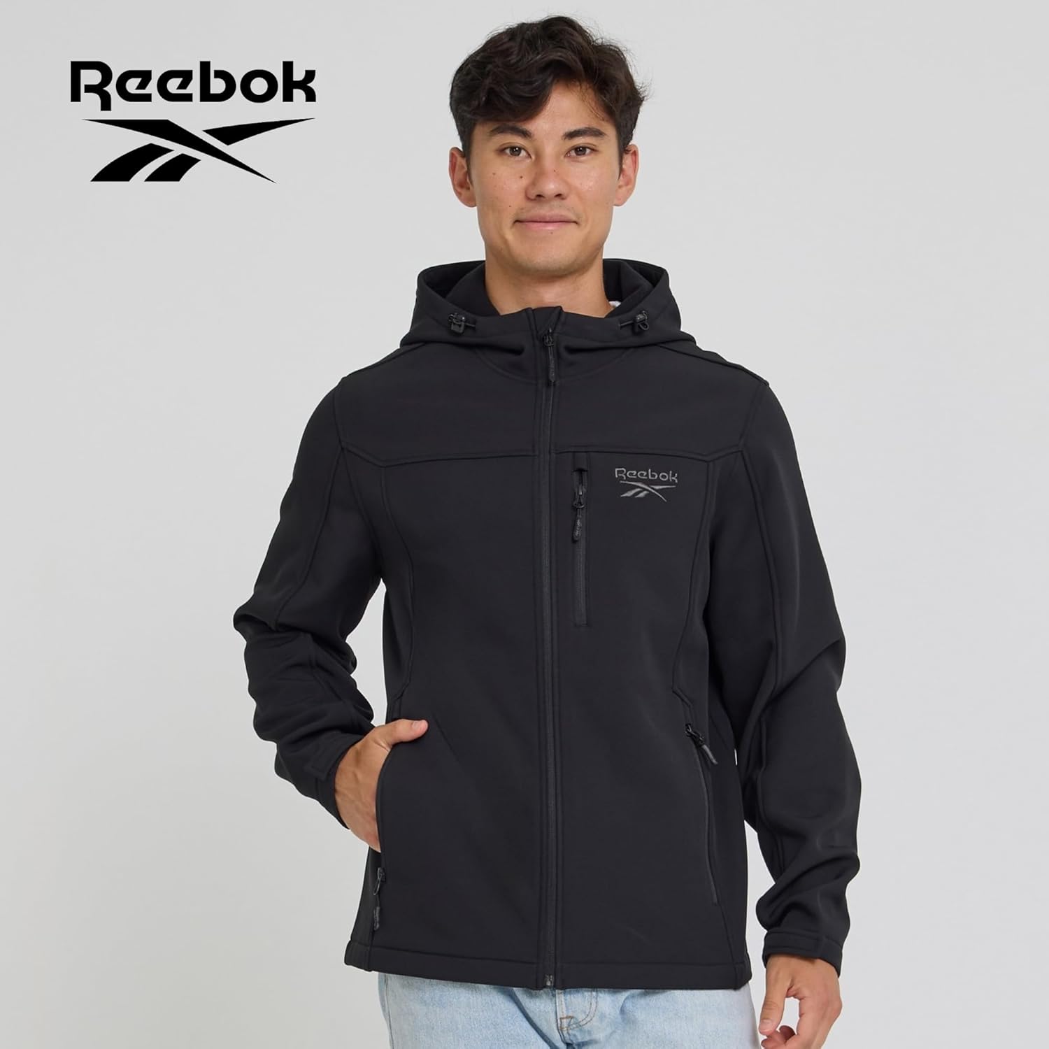 Reebok Waterproof Soft Shell Rain Jacket Men - Rain Coat, Softshell Windbreaker with Hood