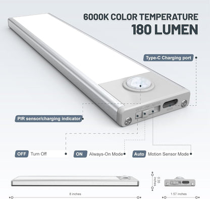 6 Pack Under Cabinet Lights Wireless, 32 LED Motion Sensor Light Indoor Rechargeable Magnetic Closet Lights Battery Operated, Under Counter Lights for Kitchen, Wardrobe, Hallway, Stairs