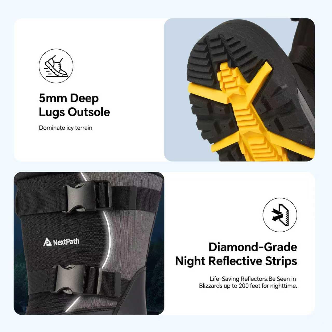 Men's Snow Boots 12/14 inch Snow Boots For Men Waterproof Insulated Mens Winter Work Boots with Removable Liner Black Winter Boots For Youth Boy