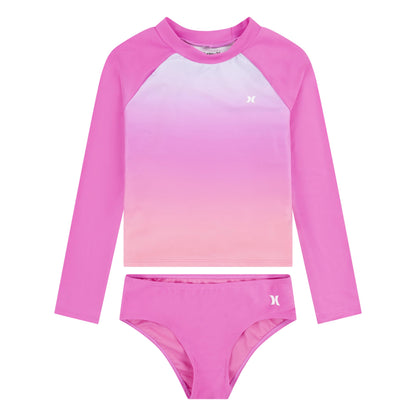 Hurley Girls Long Sleeve Rash Guard 2-Piece Swimsuit