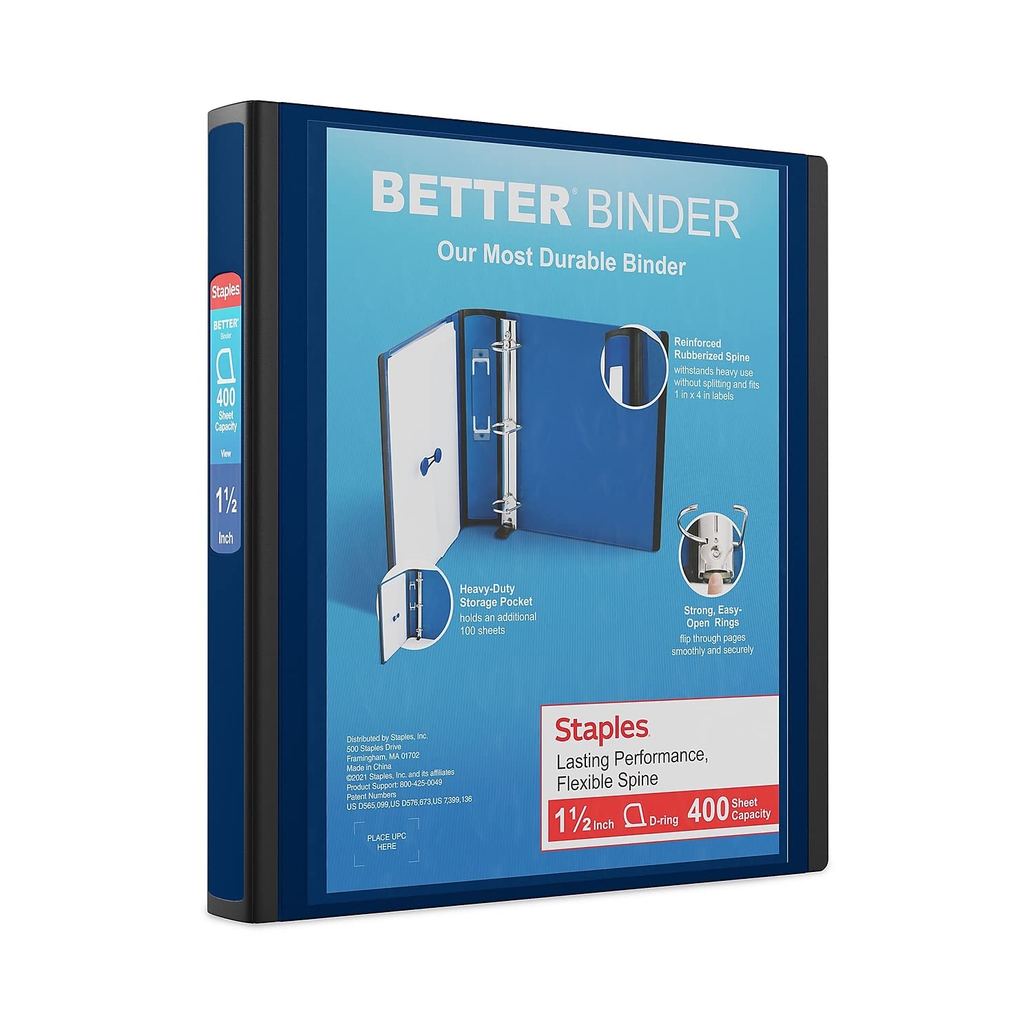 STAPLES 3 Inch BetterView Binder with D-Rings (Teal)