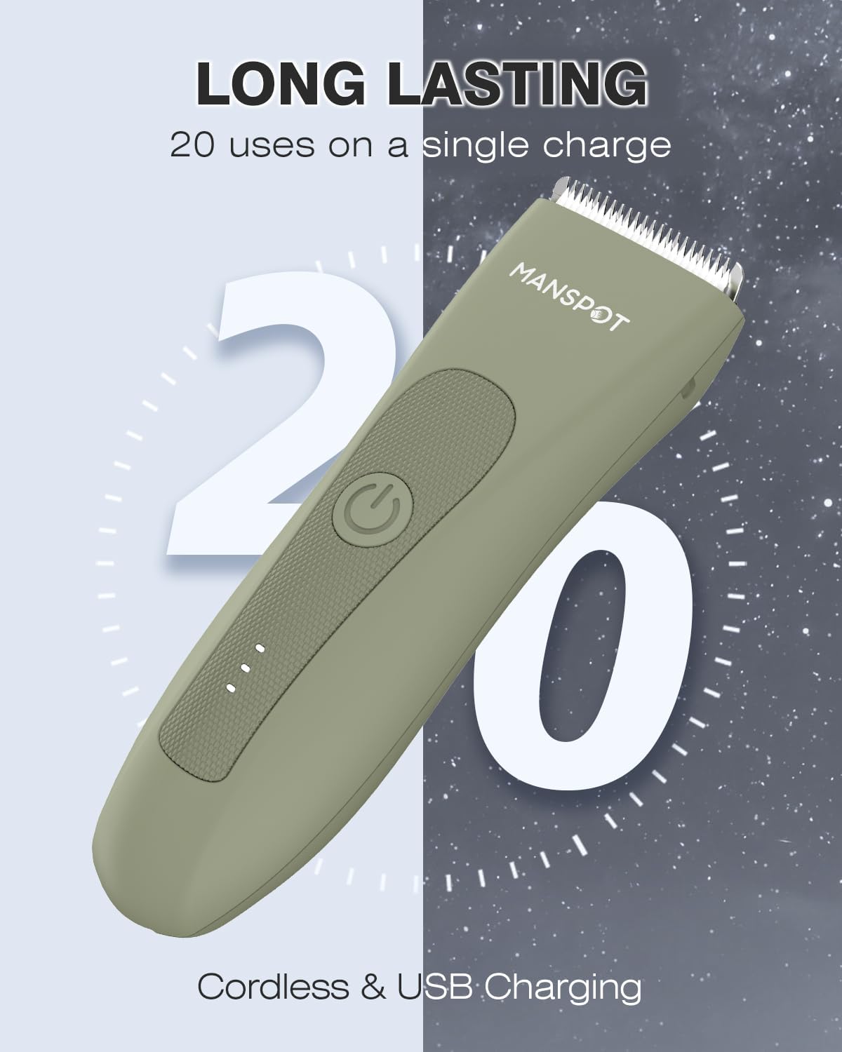 MANSPOT Manscape Pubic Hair Trimmer for Men and Women, Electric Ball Trimmer Pubic Trimmer Shaver,Hypoallergenic Ceramic Blade Heads,Waterproof Wet/Dry Groin Shaver,20 Times Usage,No Nick,No Burn