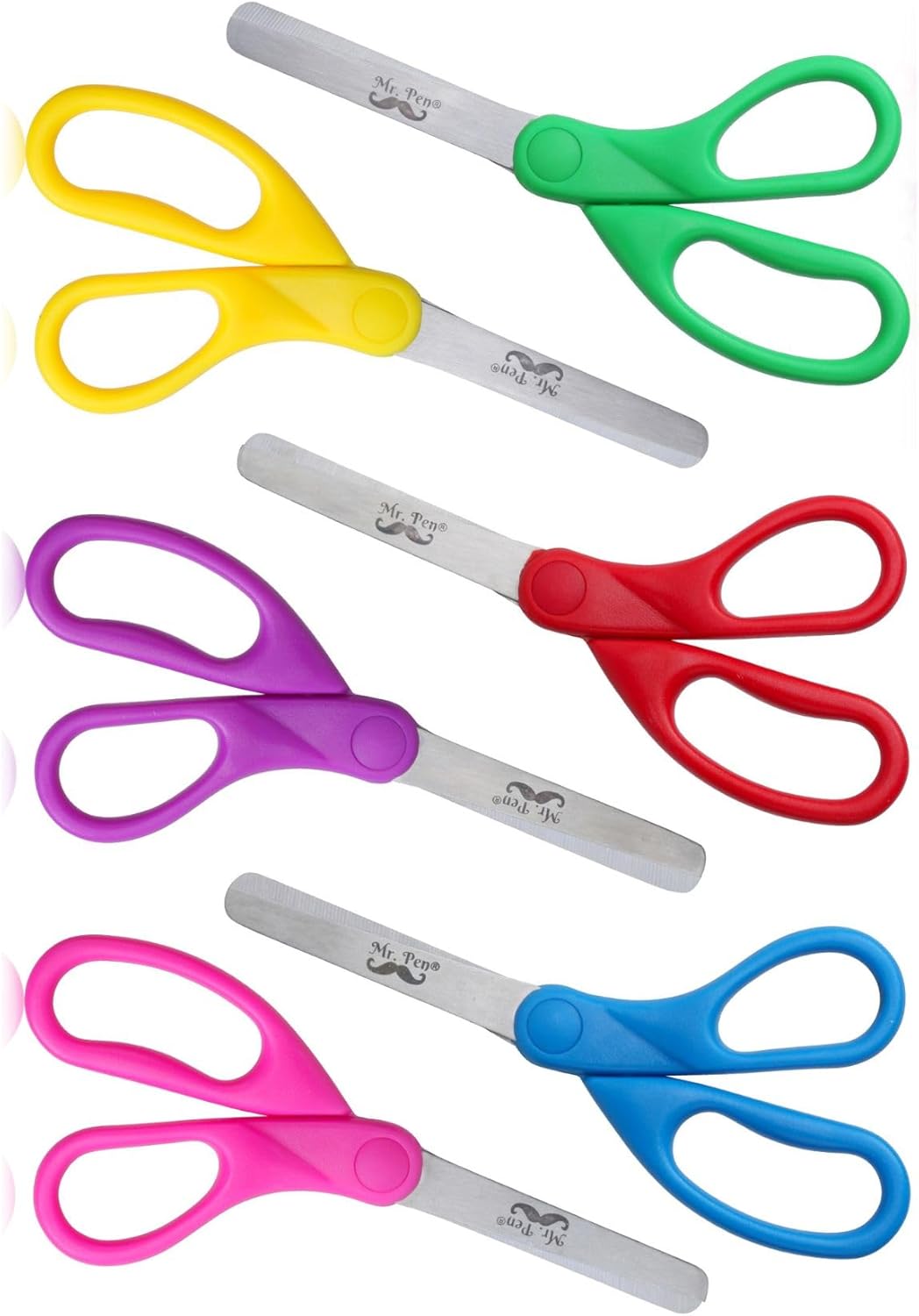 Mr. Pen Kids Scissors - 6 Pack, 5 Inch, Colored Toddler Safety Scissors for Kids, School & Preschool