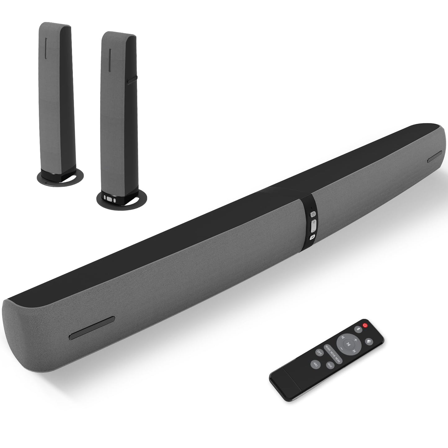 Sound Bar for Smart TV,90W Soundbar with Bluetooth/ARC/Optical/AUX Connect, Auto Volume Boost, 3 Customizable Equalizer Modes, 2 in 1 Detachable Soundbar for TV/PC/Gaming/Projectors