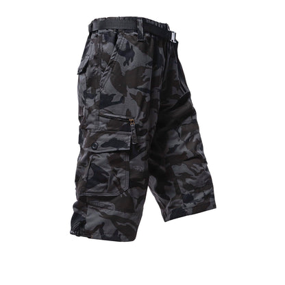 Mylldey Men's Cargo Shorts 3/4 Relaxed Fit Mens Running Shorts 7 Pockets Elastic Waist Cotton Hiking Shorts