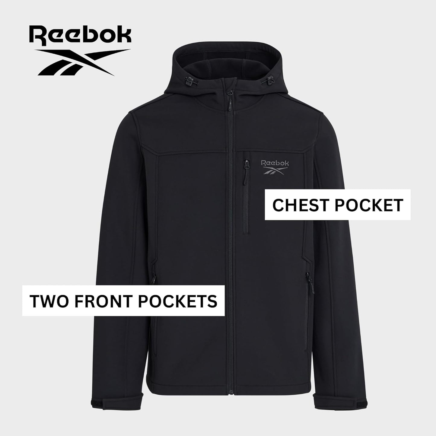 Reebok Waterproof Soft Shell Rain Jacket Men - Rain Coat, Softshell Windbreaker with Hood