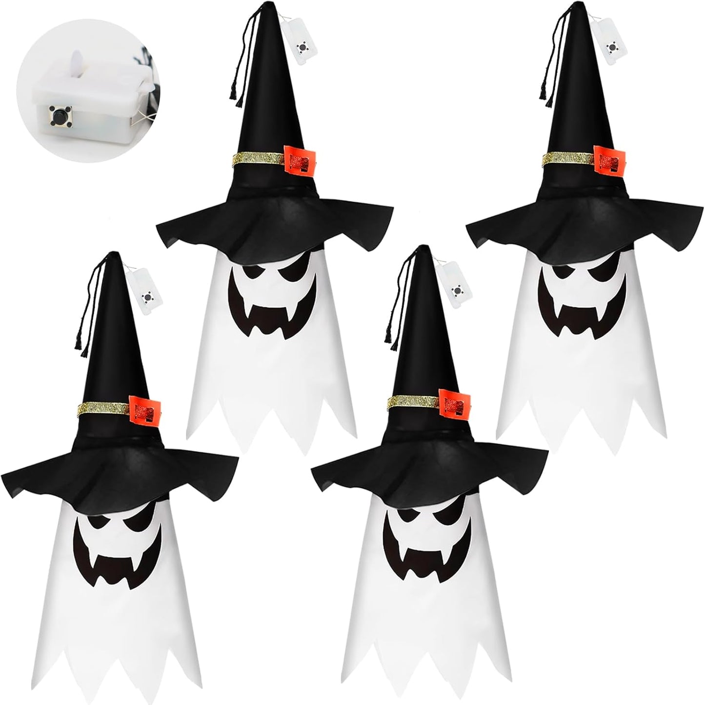 Halloween Decorations Glowing Ghost Witch Hat Halloween String Lights - Indoor/Outdoor Hanging Decor for Home, Garden & Tree (4Pcs)