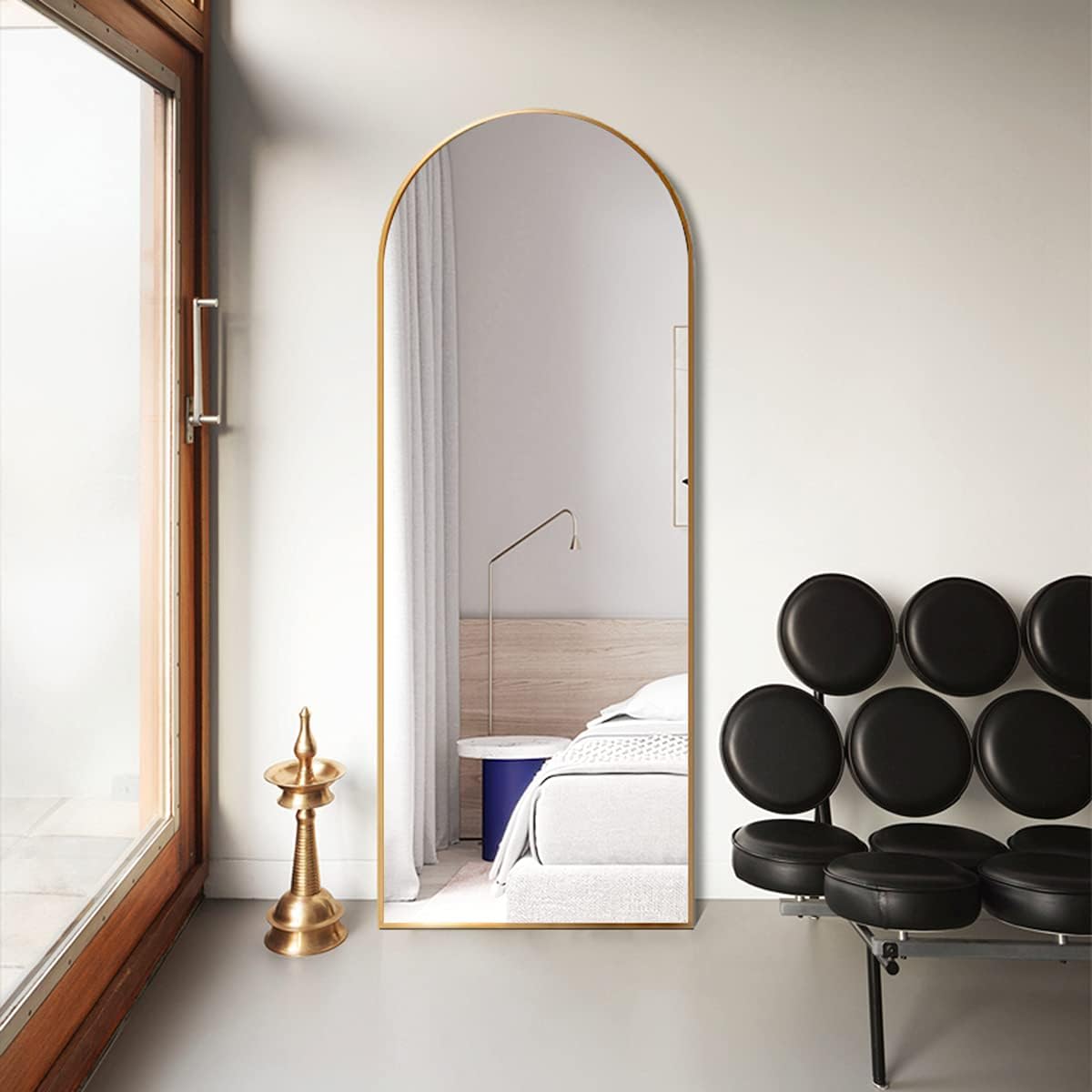 TinyTimes 64''x21'' Arched Full Length Mirror with Stand, Full Body Mirror, Mirrors Full Length Floor Freestanding, Wall Mounted Mirrors for Bedroom Living Room Cloakroom (Gold)