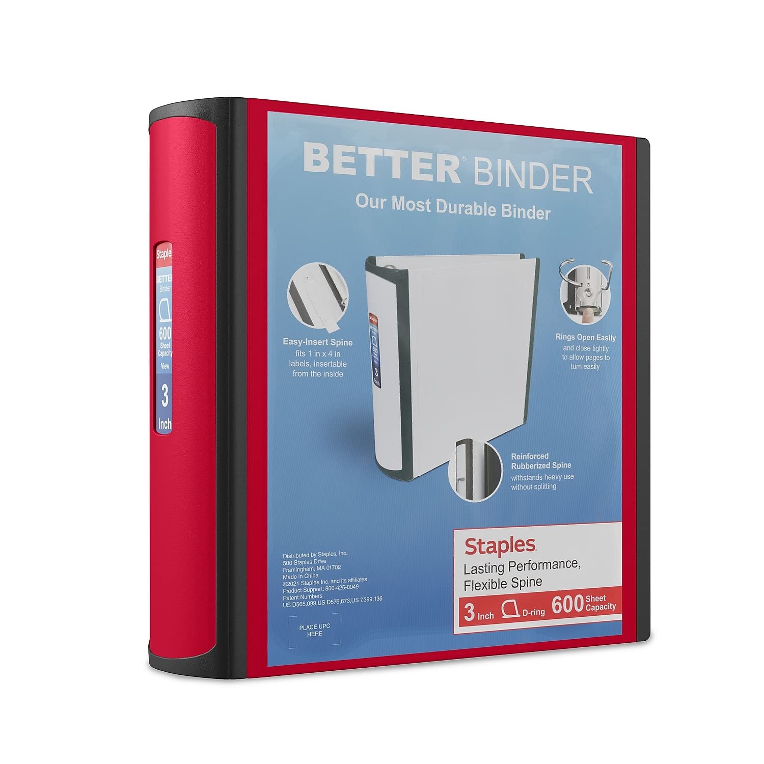 STAPLES 3 Inch BetterView Binder with D-Rings (Teal)