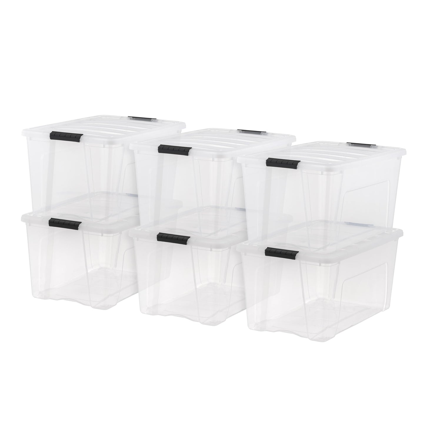 IRIS USA 13 Qt Stackable Plastic Storage Bins with Lids, 6 Pack - BPA-Free, Made in USA - Discreet Organizing Solution, Latches, Durable Nestable Containers, Secure Pull Handle - Pearl