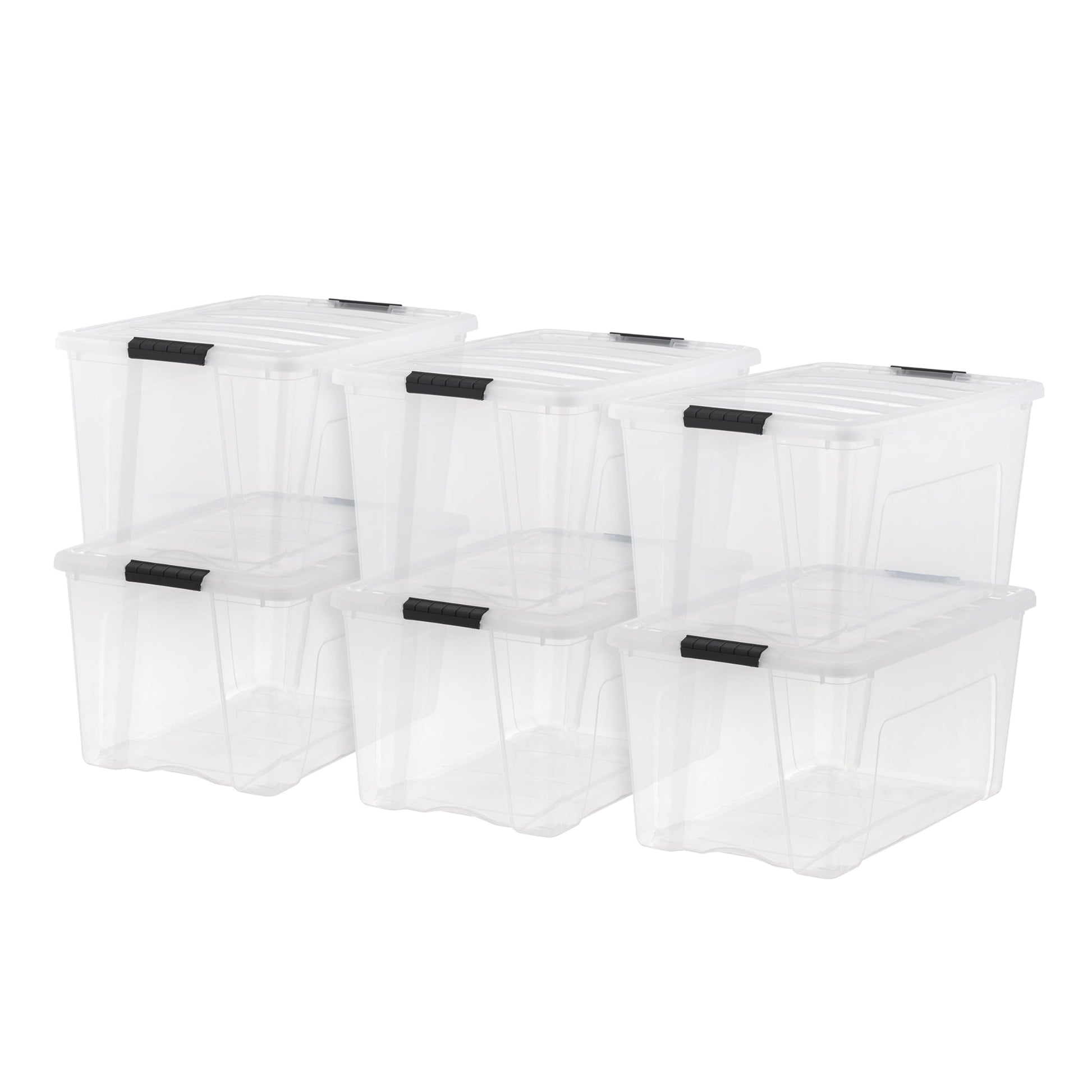 IRIS USA 13 Qt Stackable Plastic Storage Bins with Lids, 6 Pack - BPA-Free, Made in USA - Discreet Organizing Solution, Latches, Durable Nestable Containers, Secure Pull Handle - Pearl