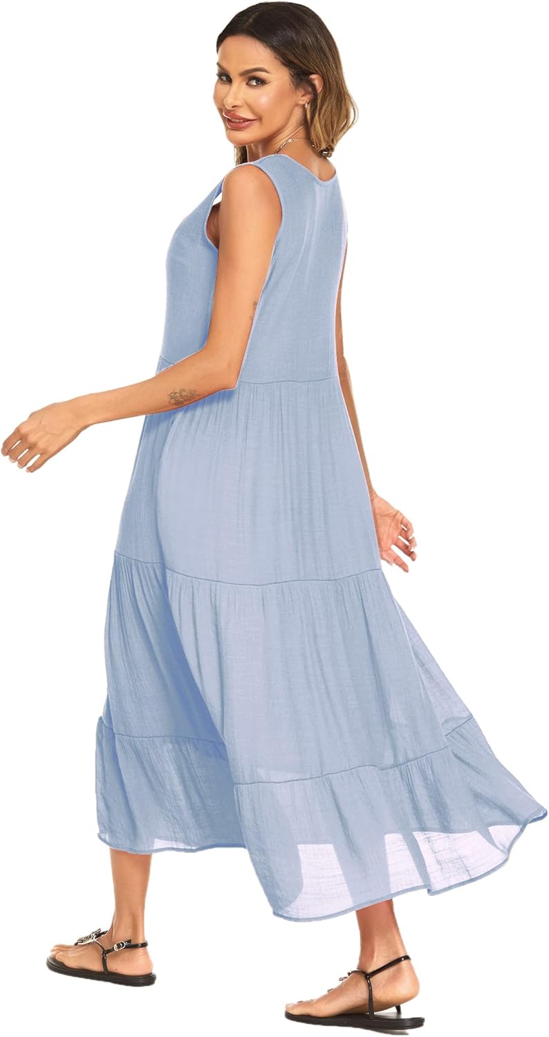Halife Women's Summer Casual Maxi Dresses Flowy Ruffle Boho Long Dresses with Pockets