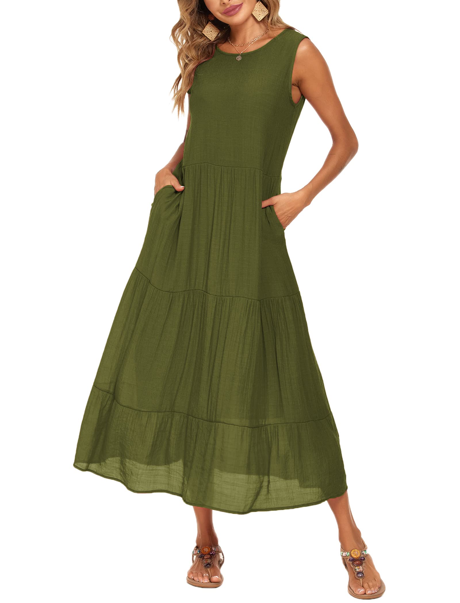 Halife Women's Summer Casual Maxi Dresses Flowy Ruffle Boho Long Dresses with Pockets