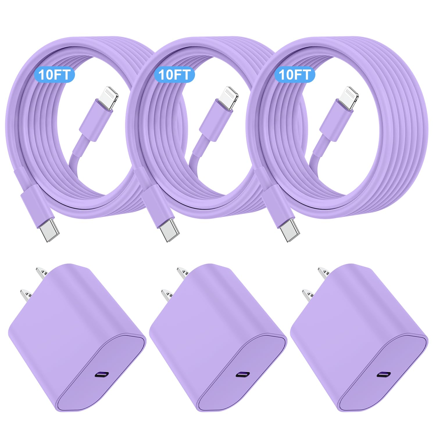 Essri i Phone Charger Fast Charging 10 FT, 3-Pack 20W PD USB C Charger Block with iPhone 14 13 Charging Cable 10 Foot, Compatible with iPhone 14 Pro/13Pro Max/12/11Pro/Mini - White
