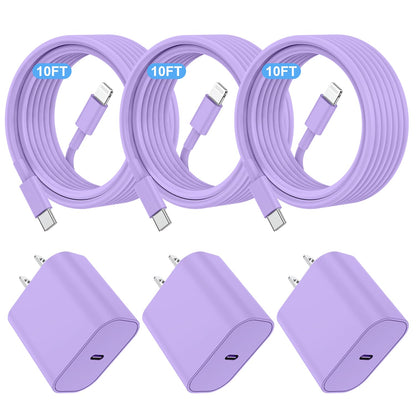 Essri i Phone Charger Fast Charging 10 FT, 3-Pack 20W PD USB C Charger Block with iPhone 14 13 Charging Cable 10 Foot, Compatible with iPhone 14 Pro/13Pro Max/12/11Pro/Mini - White