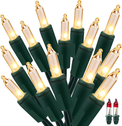 BrizLabs Steady On & Twinkle Christmas Lights - 100-ct Clear Outdoor Connectable Incandescent Mini Lights, Warm White String Lights for Xmas Tree, Indoor Holiday Party