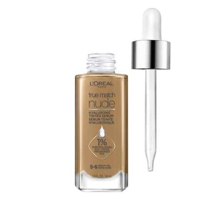 L'Oreal Paris True Match Nude Hyaluronic Tinted Serum Foundation with 1% Hyaluronic acid, Medium 4-5, 1 fl. oz.