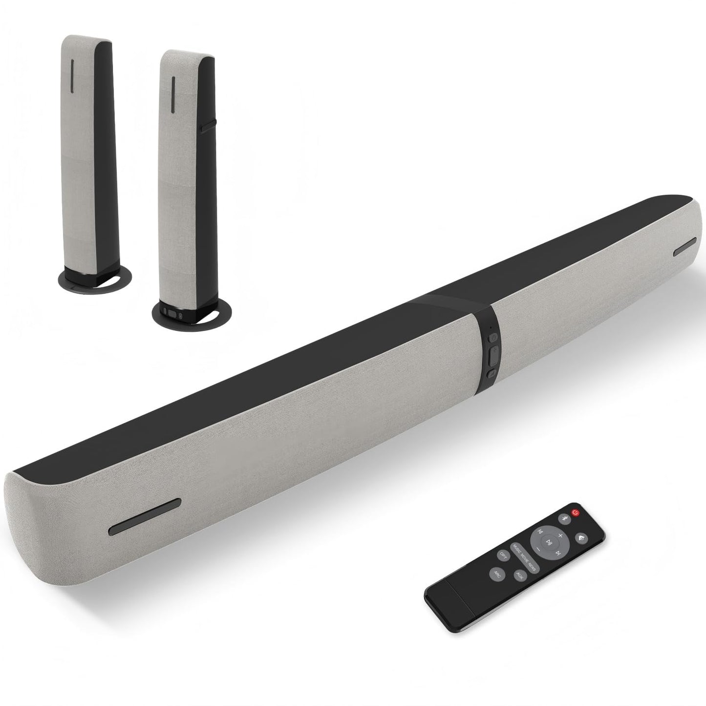 Sound Bar for Smart TV,90W Soundbar with Bluetooth/ARC/Optical/AUX Connect, Auto Volume Boost, 3 Customizable Equalizer Modes, 2 in 1 Detachable Soundbar for TV/PC/Gaming/Projectors