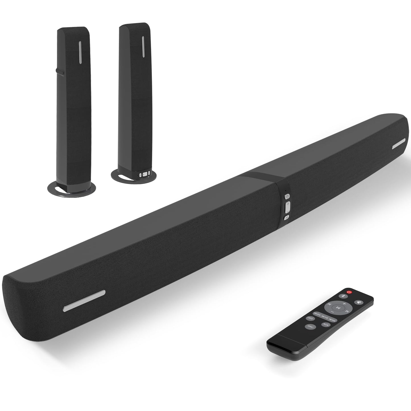 Sound Bar for Smart TV,90W Soundbar with Bluetooth/ARC/Optical/AUX Connect, Auto Volume Boost, 3 Customizable Equalizer Modes, 2 in 1 Detachable Soundbar for TV/PC/Gaming/Projectors