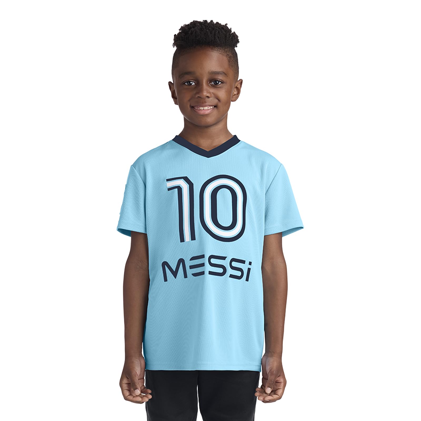 Boys' Lifestyle Short Sleeve Top, Loose-fit V-Neck Shirt with Logo, Comfortable