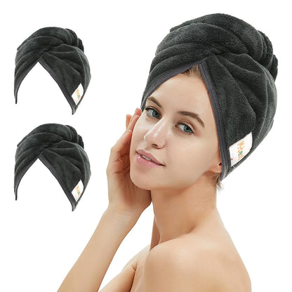 2 Pack Microfiber Hair Towel Wrap,Hair Drying Towel with Button, Towel Turban,Head Towel to Dry Hair Quickly (Pink&Beige)