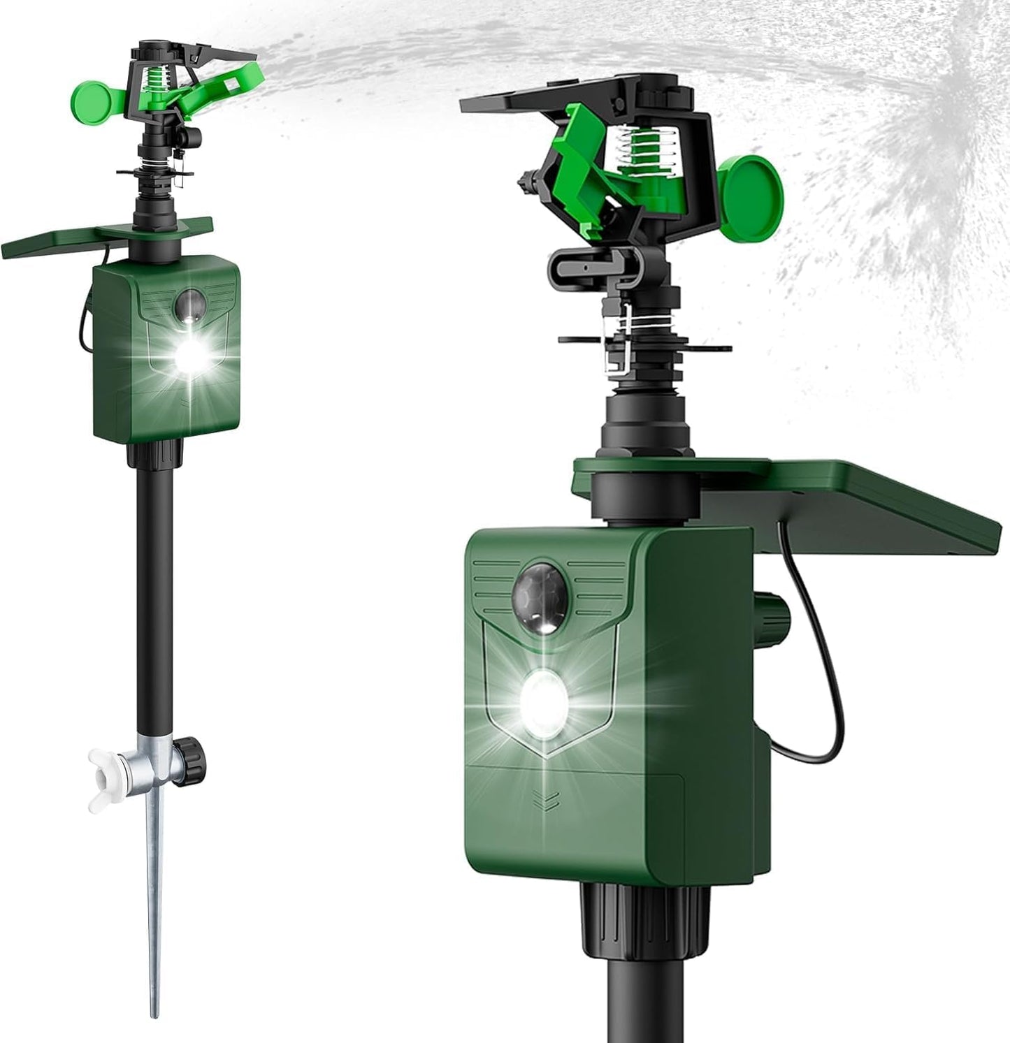 Motion Activated Sprinkler Deer Repellent Devices with Flashing Light, Solar Powerd Cat Repellent Outdoor with Motion Sensor - Keep Rabbits Shunks Dog Raccoons Birds Away from Lawn and Garden