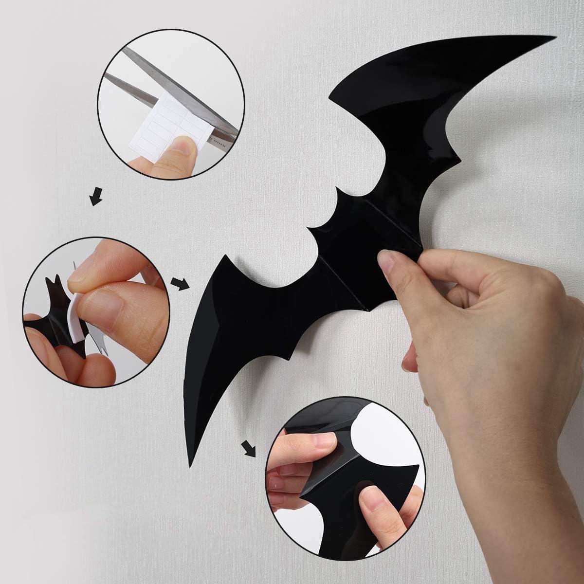 93PCS Halloween Bats Decoration, 7 Different Sizes 3D Bats Wall Decor Reusable PVC Black and Red Scary Bat Sticker for Halloween Party Supplies Creepy Home Bathroom Decor