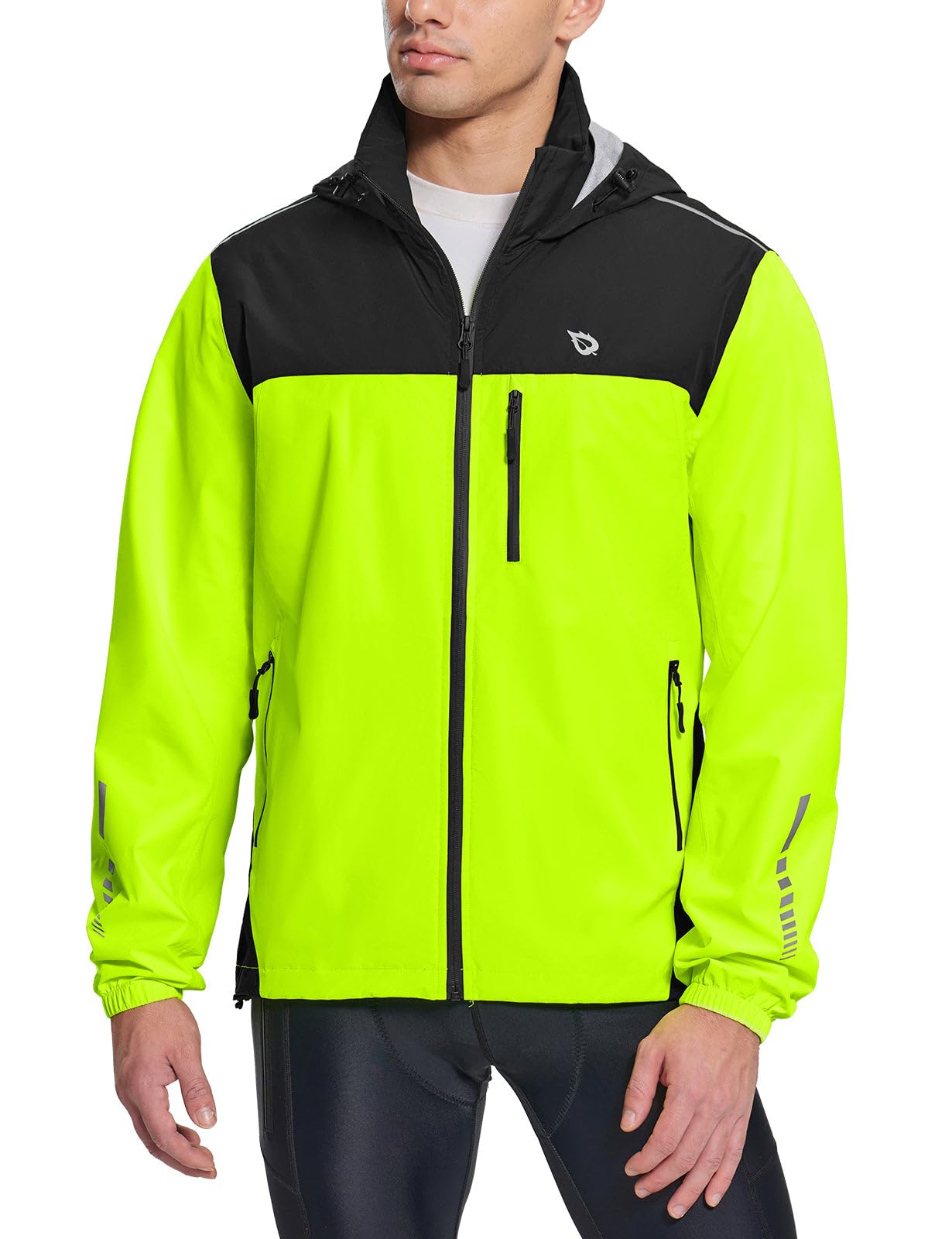 baleaf Men's Rain Jacket Waterproof Windbreaker Running Cycling Golf Hiking Gear Hood Lightweight Reflective Packable