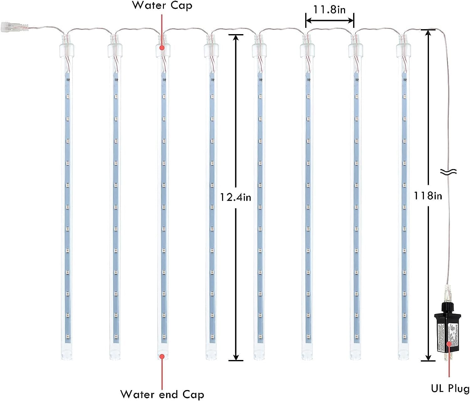 2 Pack Extendable Christmas Lights Decorations Outdoor, 16 Tubes 384 LEDs Meteor Shower Lights with Timer Cascading Falling Raindrop String Light Plug in for Holiday Graden Yard Tree Xmas Decor (Blue)
