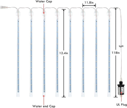 2 Pack Extendable Christmas Lights Decorations Outdoor, 16 Tubes 384 LEDs Meteor Shower Lights with Timer Cascading Falling Raindrop String Light Plug in for Holiday Graden Yard Tree Xmas Decor (Blue)