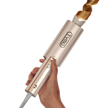 Upgraded Automatic Rotating Curling Iron - TYMO CurlPro Plus Long Barrel Curling Wand for Long Hair, Ceramic Hair Curler for Women, Anti-Scald, Tangle-Free, 600M Ionic, Dual Voltage, Gold, 1 Inch