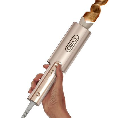 Upgraded Automatic Rotating Curling Iron - TYMO CurlPro Plus Long Barrel Curling Wand for Long Hair, Ceramic Hair Curler for Women, Anti-Scald, Tangle-Free, 600M Ionic, Dual Voltage, Gold, 1 Inch