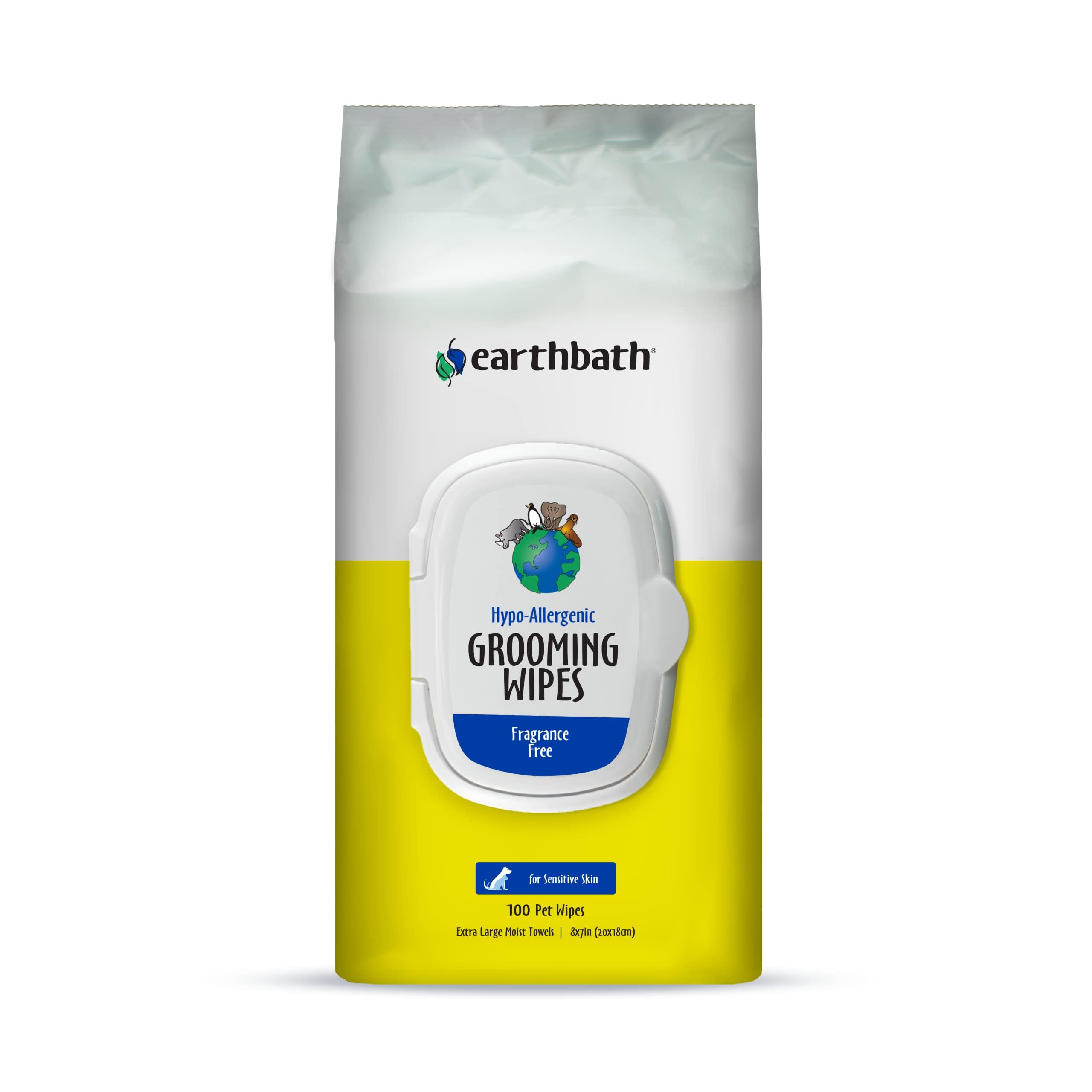 earthbath, Hypo-Allergenic Grooming Wipes - Fragrance Free Dog Wipes for Paws and Butt, Best Pet Wipes for Dogs with Sensitive Skin, Made in USA, Cruelty-Free Dog Cleaning Wipes - 100 Count (2 Pack)