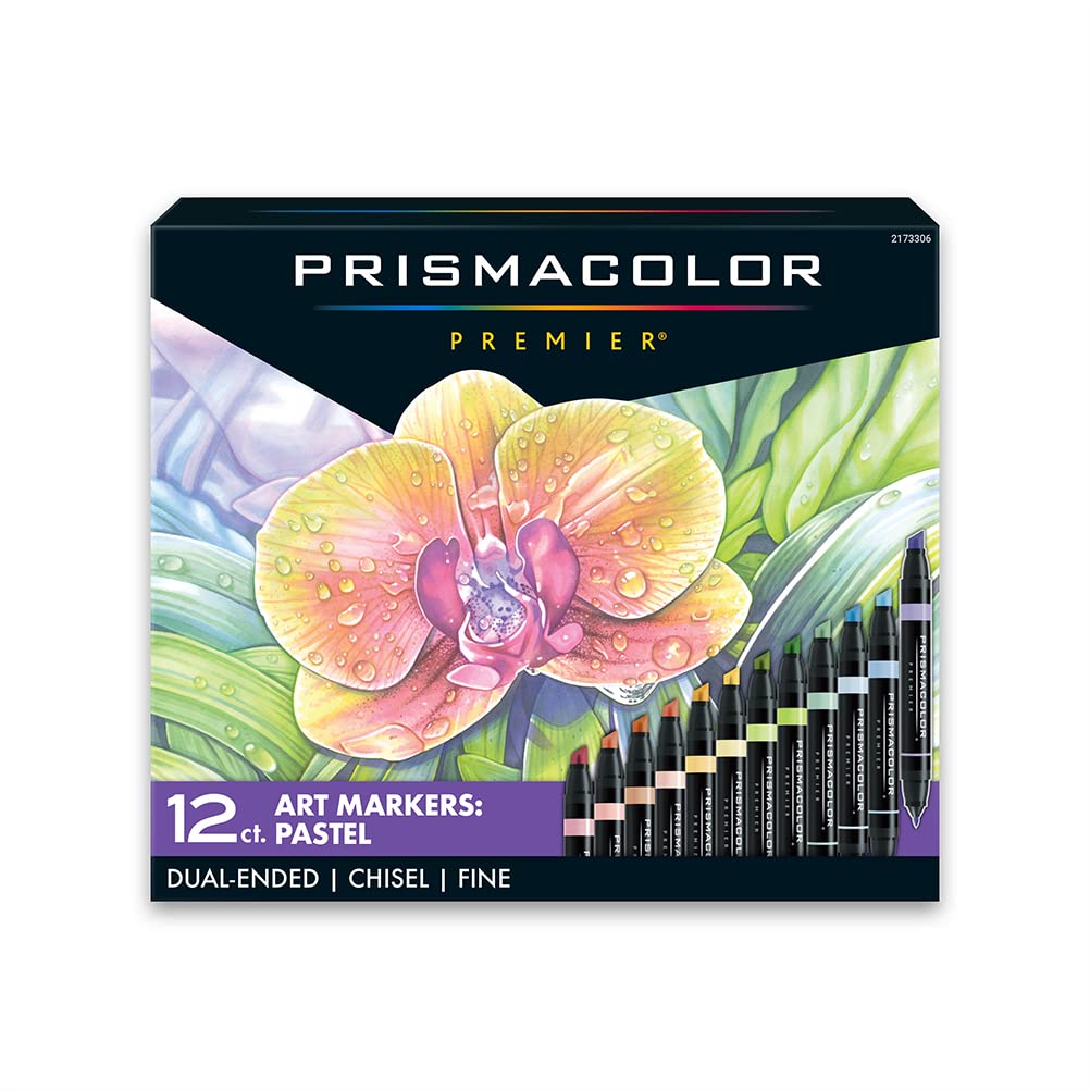 Prismacolor Premier Dual-Ended Art Markers Chisel Tip and Fine Tip Hyper Bright Colors Adult Coloring 12 Count