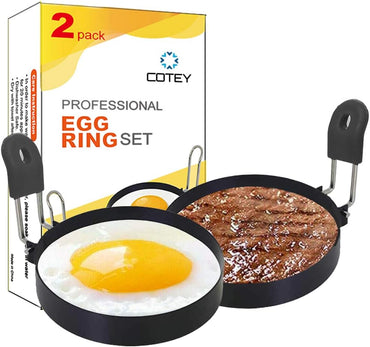 COTEY 3.5" Egg Rings Set of 2 with Silicone Handle, Large Ring for Frying Eggs, Round Mold for English Muffins - Griddle Cooking Shaper for Breakfast