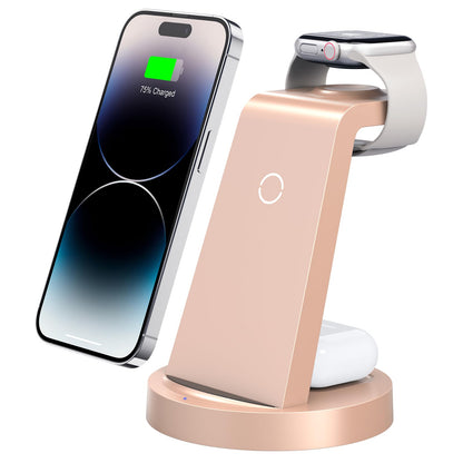 3 in 1 Charging Station for iPhone, Wireless Charger for iPhone 16e 16 15 14 13 12 11 X Pro Max & Apple Watch - Wireless Charging Station for AirPods 4 3 Pro