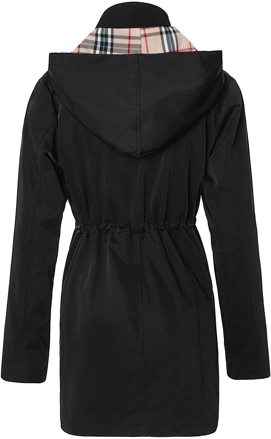 SaphiRose Women's Long Hooded Rain Jacket Outdoor Raincoat Windbreaker