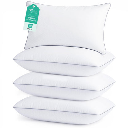Sasttie Pillows Standard Size Set of 4, Full Size Bed Pillows for Side, Back, and Stomach Sleepers - Oeko-Tex Certified Down Alternative Plump Filling - Hotel Quality and Machine Washable, 4 Pack