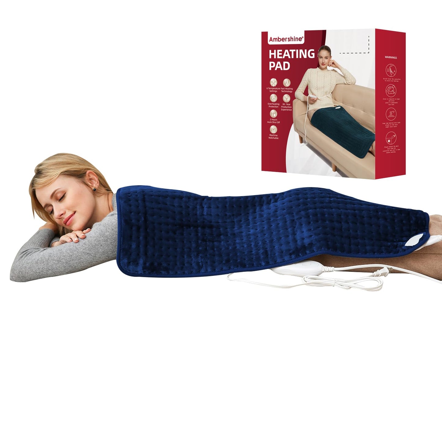 Ambershine 26"x35" XXXL King Size Neck& Shoulder& Back Heating Pad with 12 Temperature Settings& 4 Auto-Off Countdown Timers, Pain Relief for Back/Neck/Shoulder, Christmas gift for mom dad (Dark Gray)