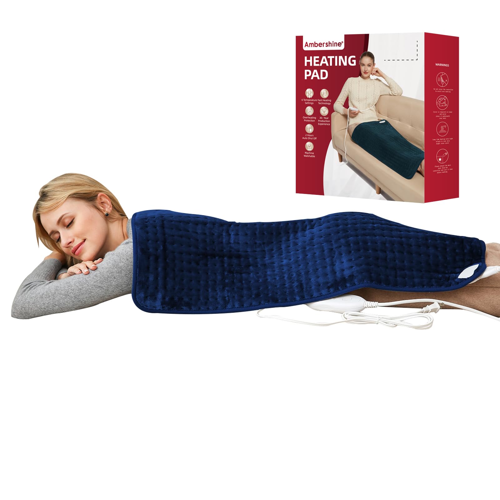 Ambershine 26"x35" XXXL King Size Neck& Shoulder& Back Heating Pad with 12 Temperature Settings& 4 Auto-Off Countdown Timers, Pain Relief for Back/Neck/Shoulder, Christmas gift for mom dad (Dark Gray)
